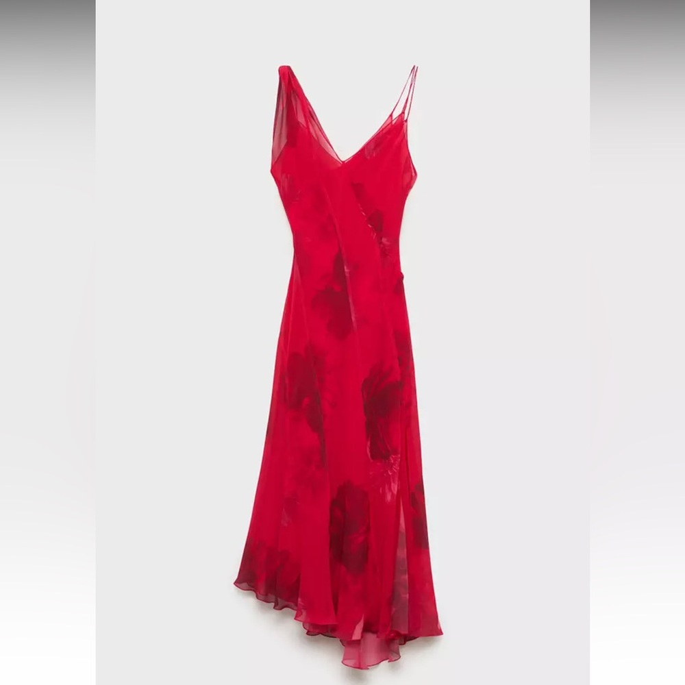 Mango Asymmetrical Red Floral Dress